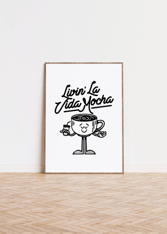 Hand Drawn Coffee Print, Retro Neutral Kitchen Decor