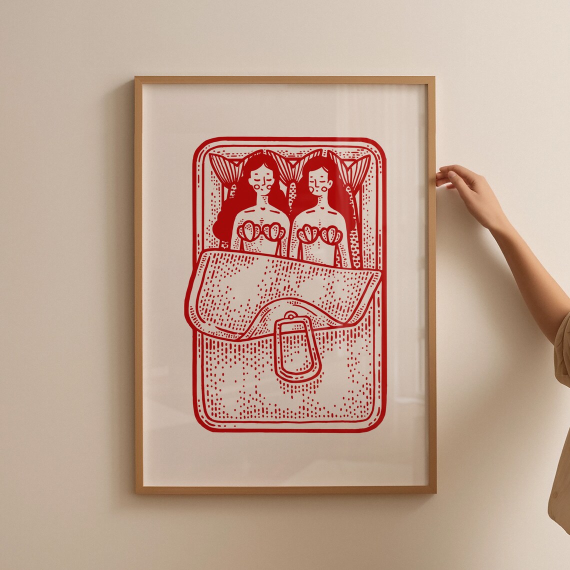 Mermaids Sardine Kitchen Wall Art, Retro Food Print
