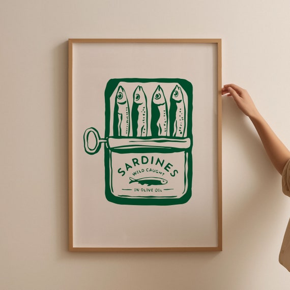 Green Sardine Print, Retro Italian Kitchen Art