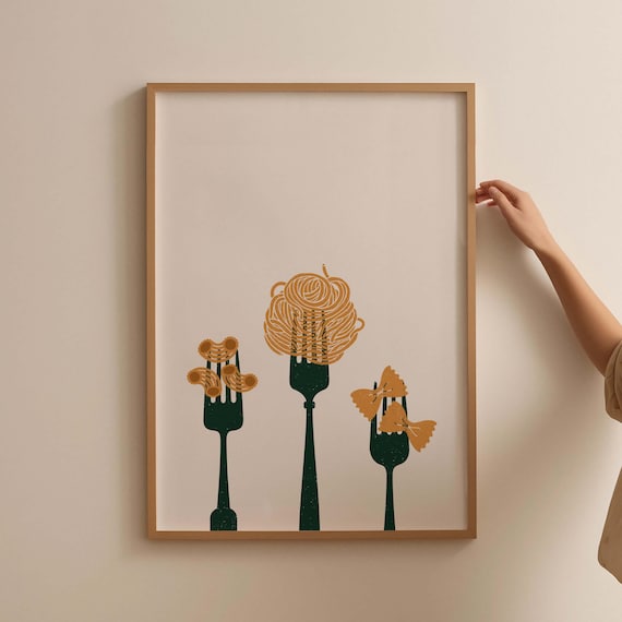 Minimalist Pasta Forks Trio Modern Italian Kitchen Food Poster
