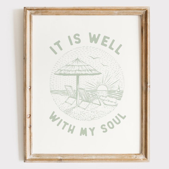 It Is Well Christian Wall Art Bible Verse Quote Coastal Granddaughter Prints Green Wall Art Minimalist Faith Inspired Poster Apartment Decor