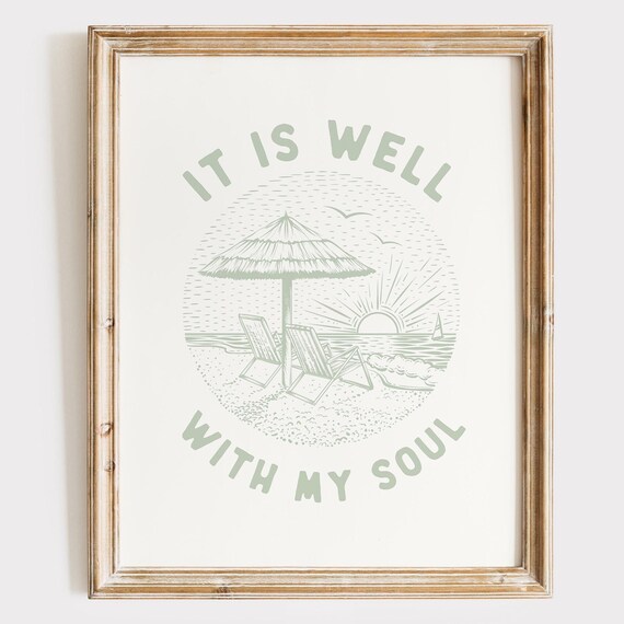 It Is Well With My Soul Sage Beach Umbrella Circle Line Art Poster