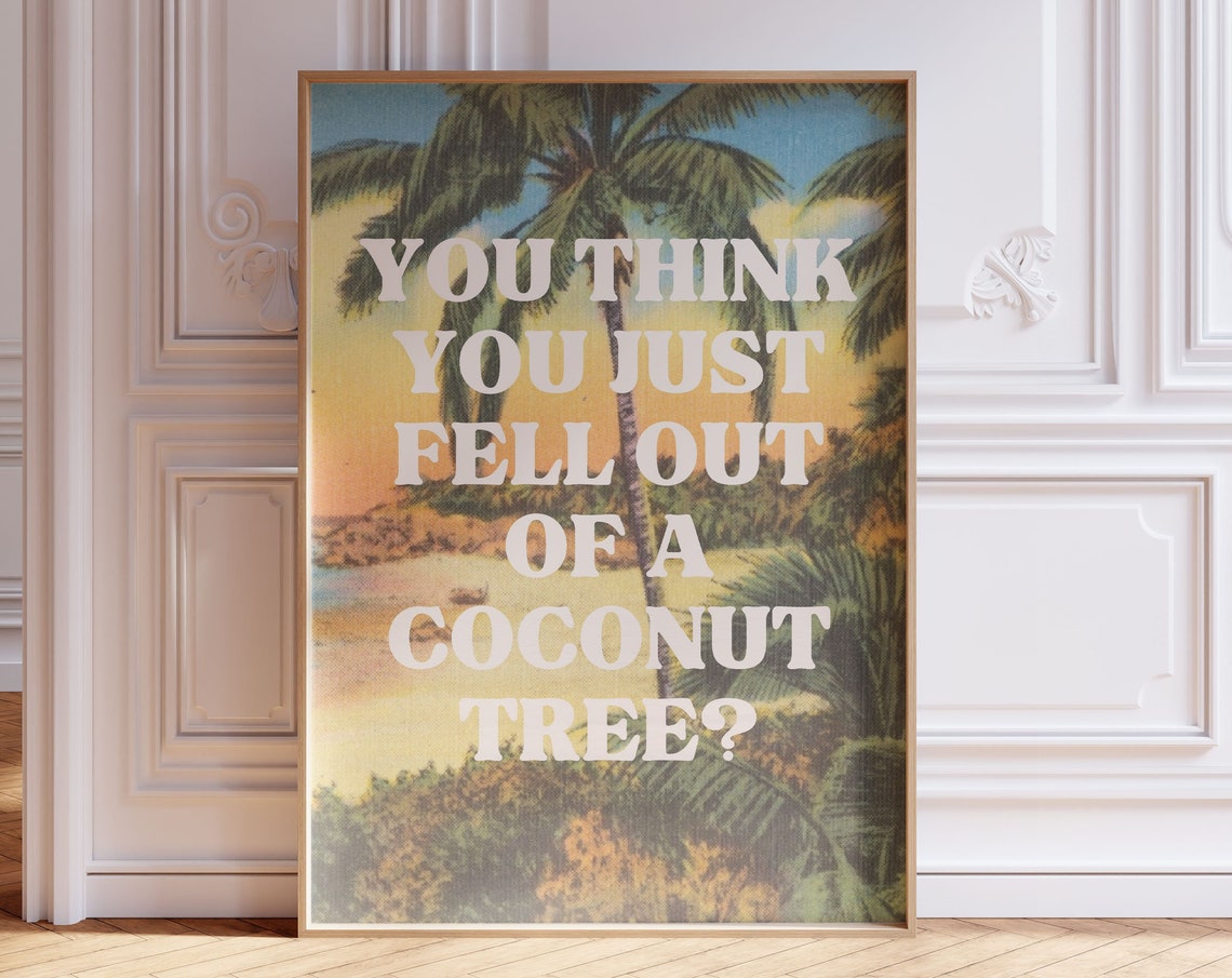 Retro Beach Postcard with Funny Coconut Tree Quote Wall Poster
