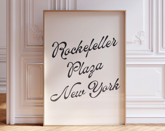 Rockefeller Plaza New York Script Lettering Typography Print