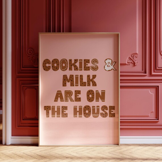 Cookies And Milk Pink Art Print, Christmas Decor