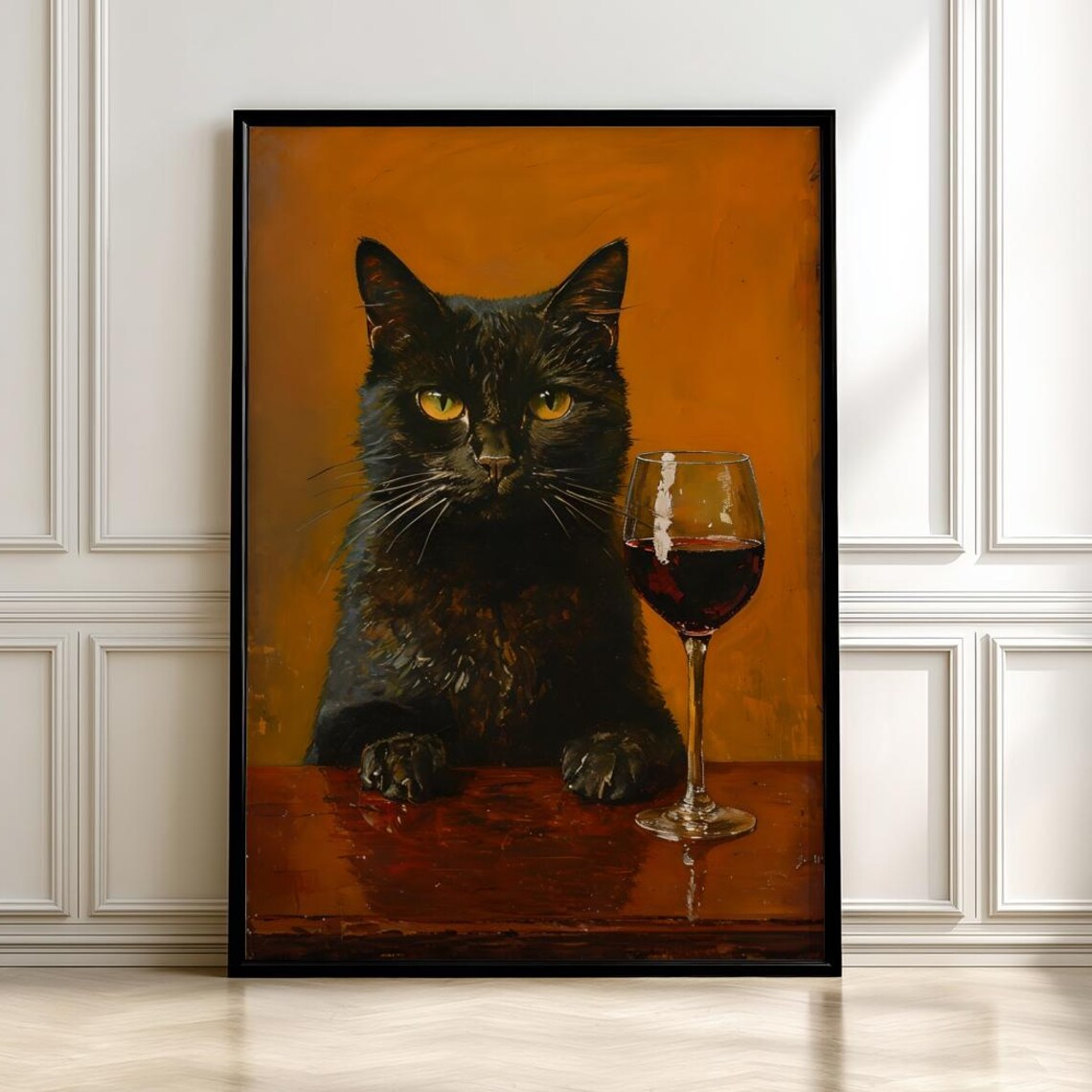 Quirky Black Cat With Wine Glass Art Print