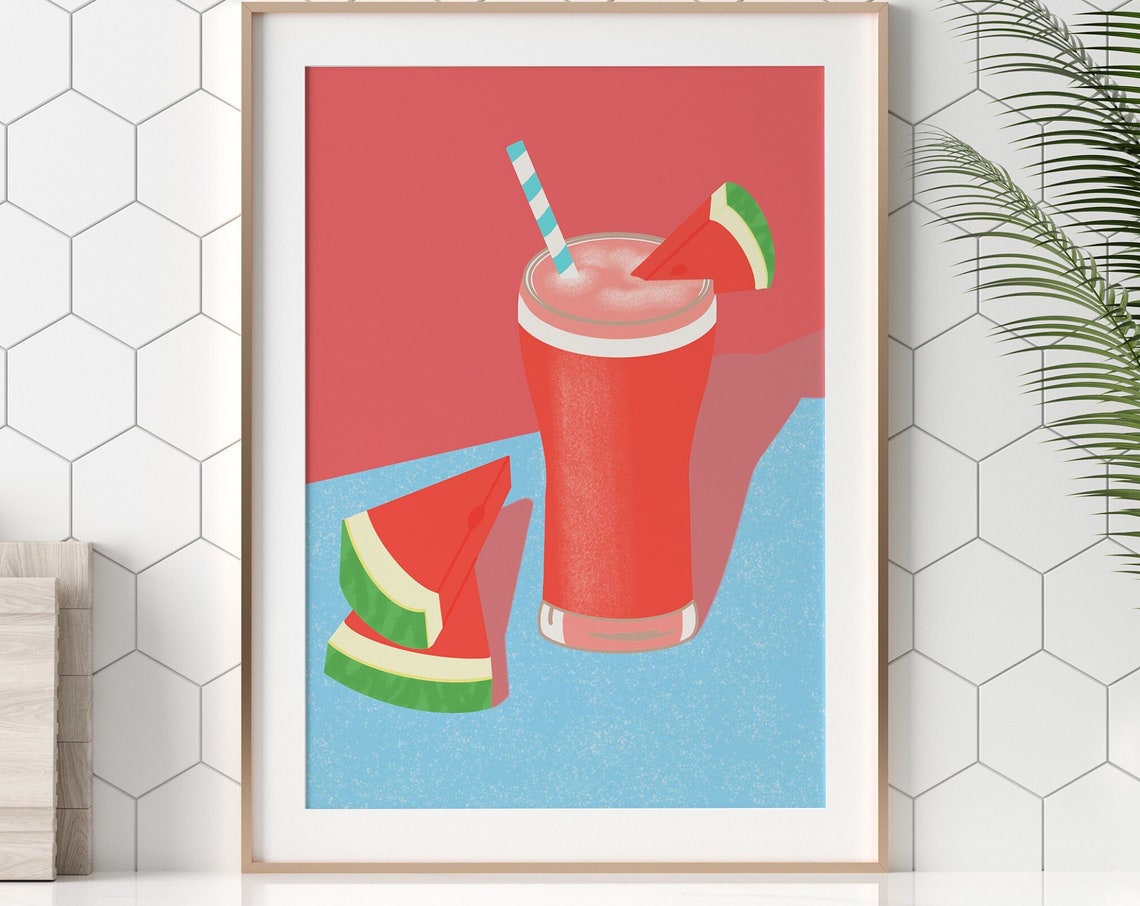 Watermelon Cocktail Vintage Art Print