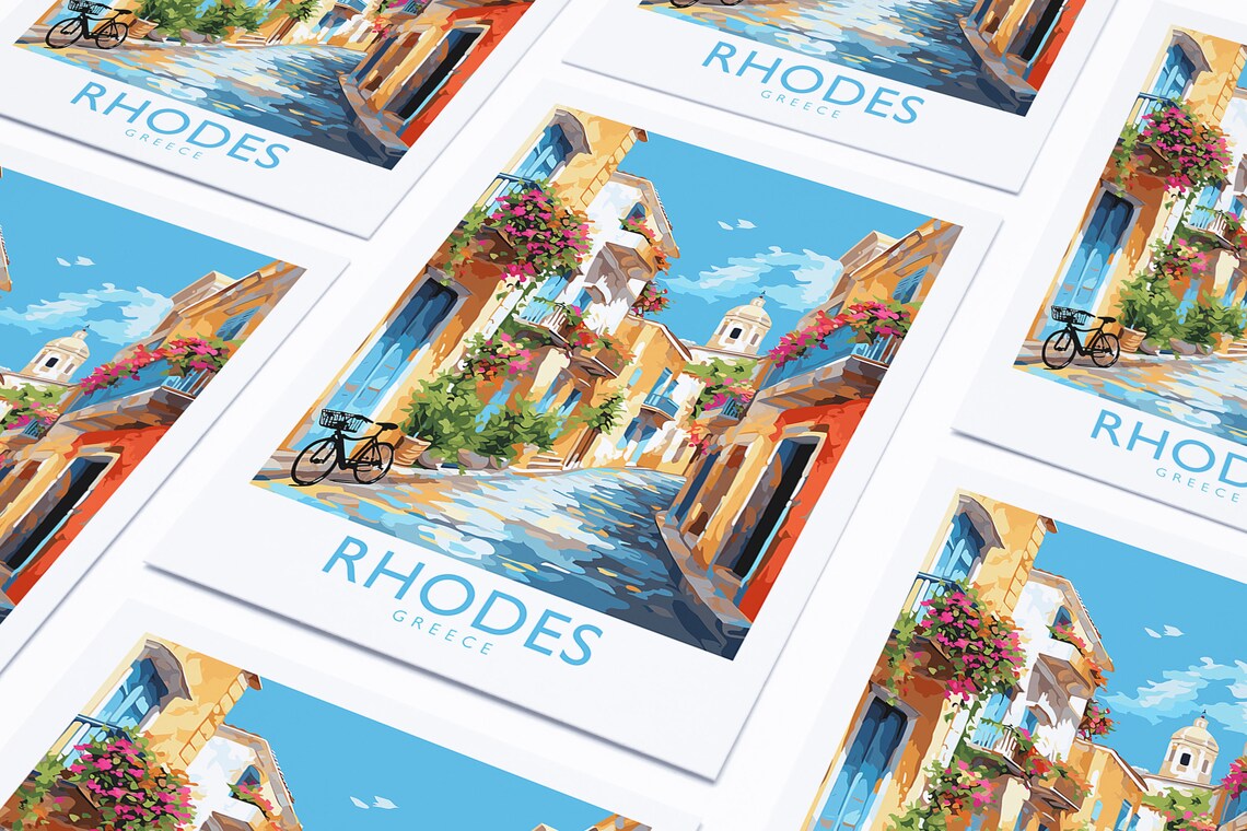 Rhodes Greece Old Town Street Bougainvillea Island Travel Poster - Image 4