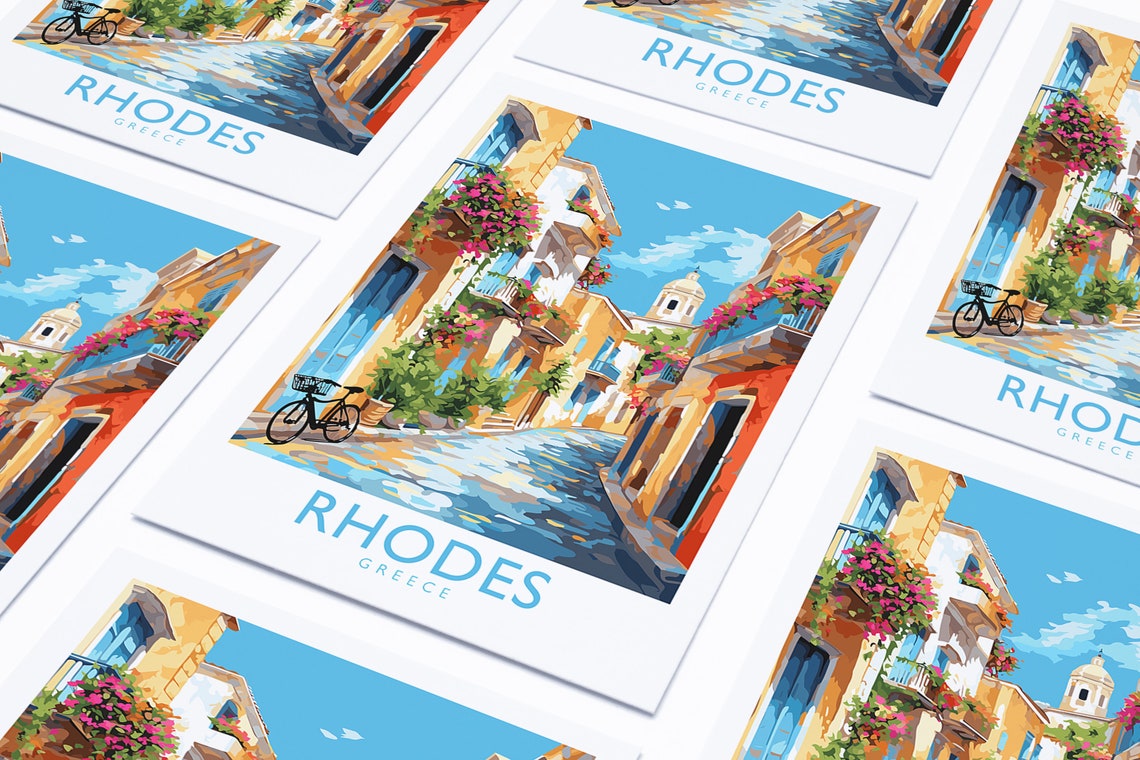 Rhodes Poster Greek Poster Greece Poster Greek Islands Poster Travel Wall Art Holiday Wall Art Travel Gallery Gallery Wall Art - Image 4