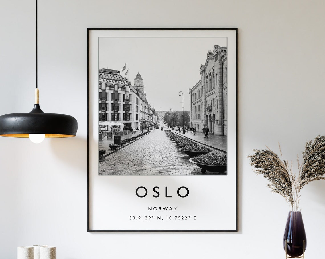 Oslo Travel Print Oslo Travel Poster Norway Travel Print Norwegian Print Black And White Travel Poster Travel Art Travel Gift