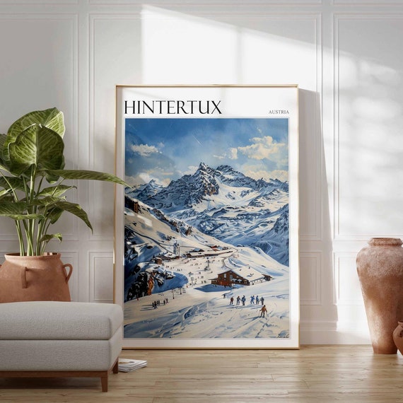 Skiing Travel Poster Skiing Art Hintertux Poster Hintertux Wall Art Ski Travel Poster Snowboard Poster Alpine Poster Hintertux Decor