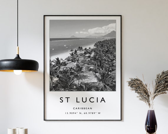 St Lucia Travel Print St Lucia Travel Poster Caribbean Travel Print Black And White Travel Poster Travel Art Travel Gift