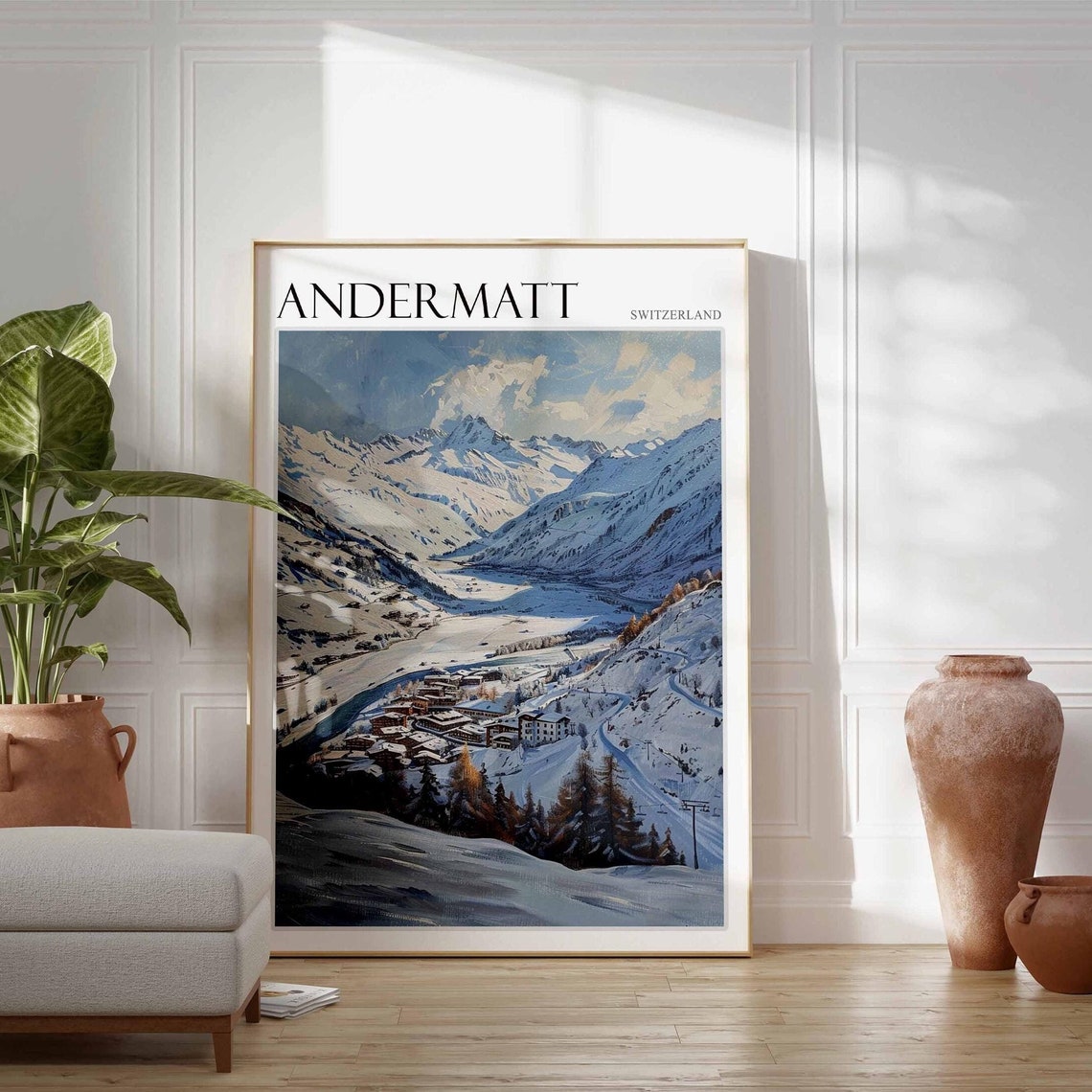 Andermatt Switzerland Blue Snow Valley Village Beneath Alpine Poster - Image 2