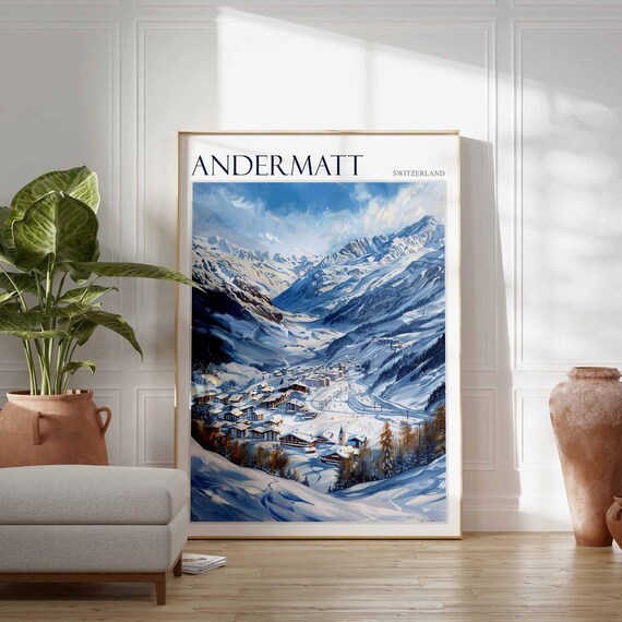 Andermatt Switzerland Aerial View Of Deep Blue Snow Valley Poster