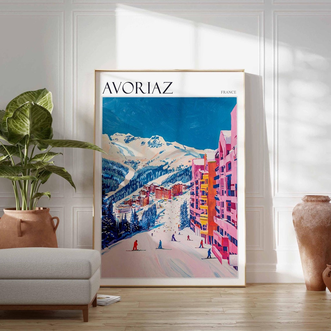 Skiing Travel Poster Skiing Art Avoriaz Poster Avoriaz Print French Alps Decor Winter Print Avoriaz Travel Print Avoriaz Ski Poster