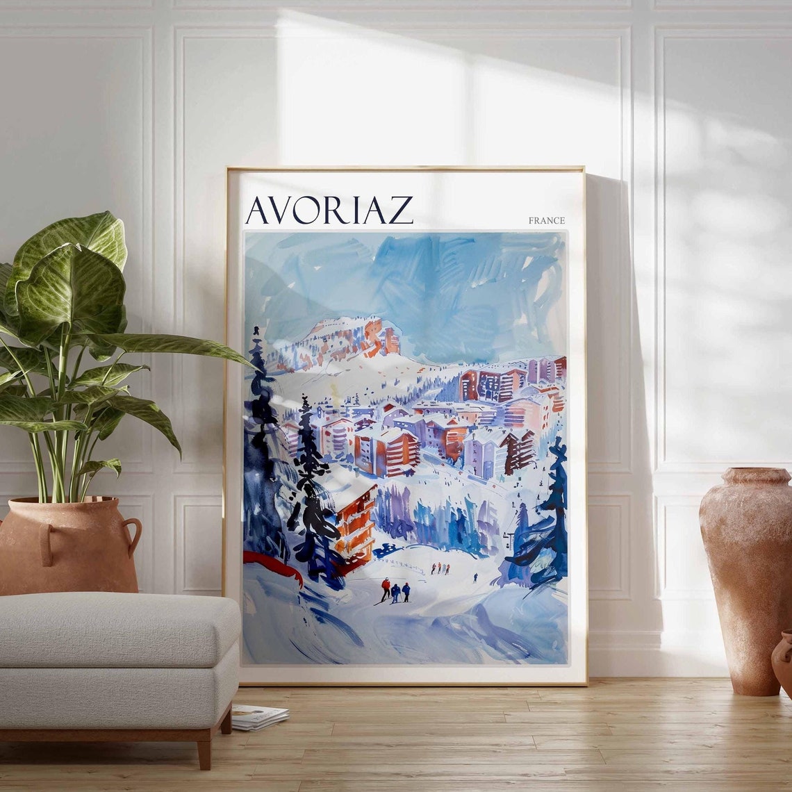 Skiing Travel Poster Skiing Art Avoriaz Poster Avoriaz Print French Alps Decor Winter Print Avoriaz Travel Print Avoriaz Ski Poster