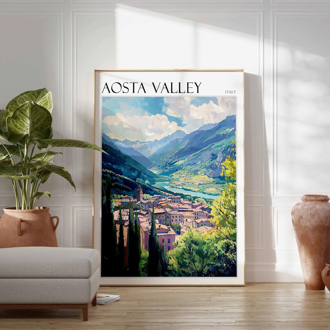 Aosta Valley Poster Italian Alps Print Mountain Wall Art Ski Decor Italy Poster Alpine Art Winter Art European Art Aosta Valley Art