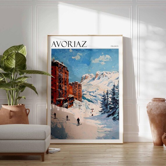 Avoriaz France Skiers Slope Red Apartment Blocks Alpine Poster
