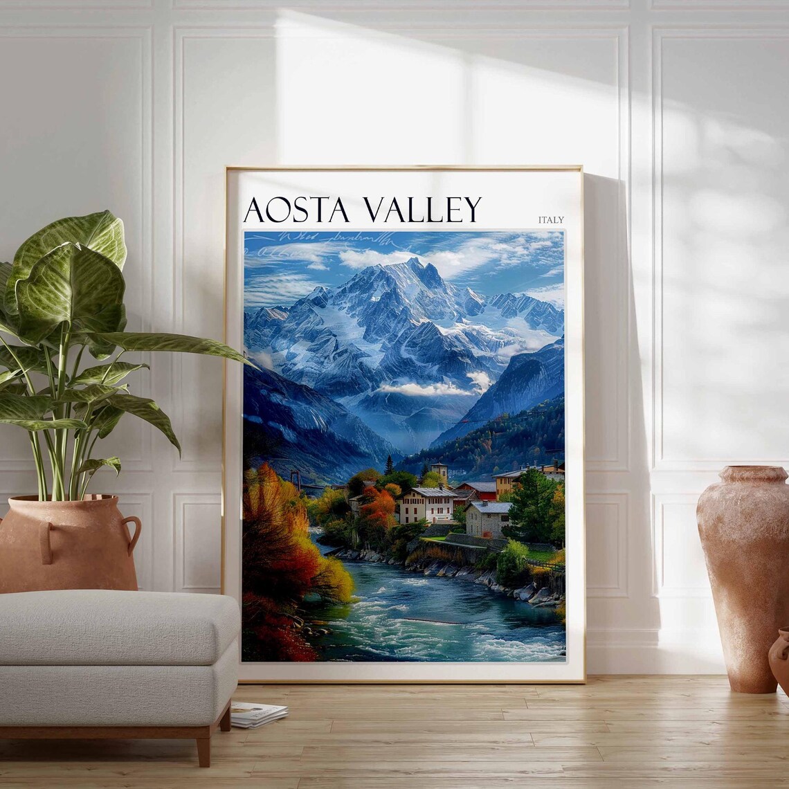 Aosta Valley Poster Italian Alps Print Mountain Wall Art Ski Decor Italy Poster Alpine Art Winter Art European Art Aosta Valley Art