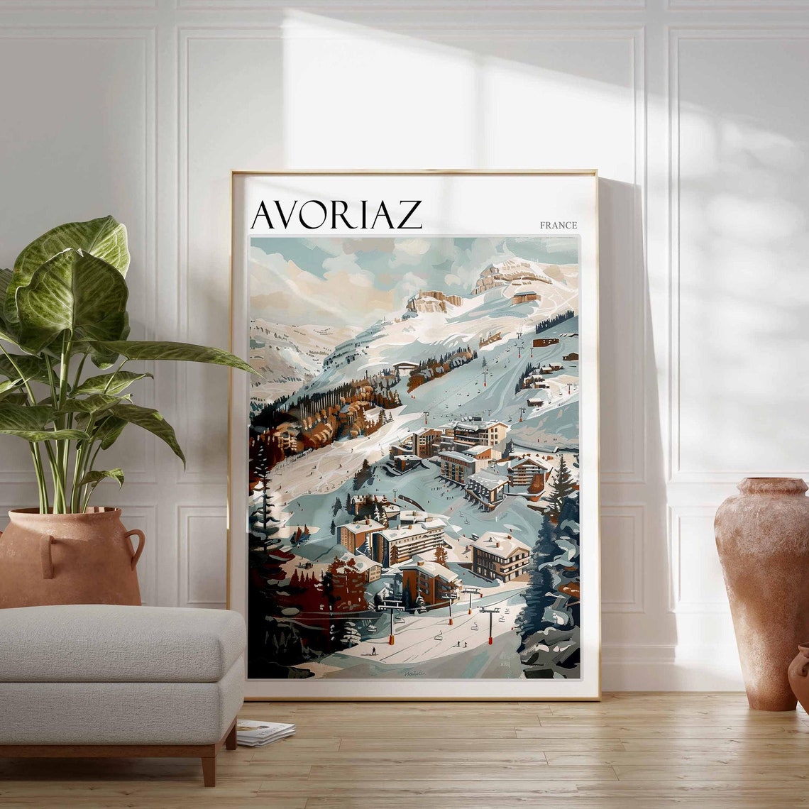 Skiing Travel Poster Skiing Art Avoriaz Poster Avoriaz Print French Alps Decor Winter Print Avoriaz Travel Print Avoriaz Ski Poster