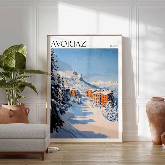 Avoriaz France Snowy Chalet Street Pines Ski Village Art Poster