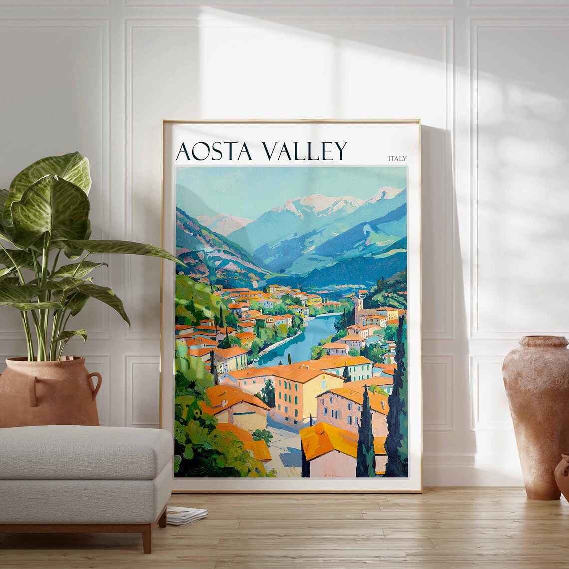 Aosta Valley Poster Italian Alps Print Mountain Wall Art Ski Decor Italy Poster Alpine Art Winter Art European Art Aosta Valley Art