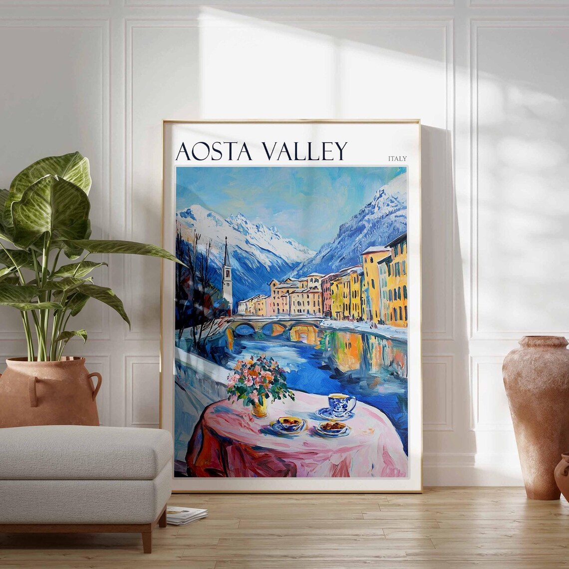 Aosta Valley Poster Italian Alps Print Mountain Wall Art Ski Decor Italy Poster Alpine Art Winter Art European Art Aosta Valley Art