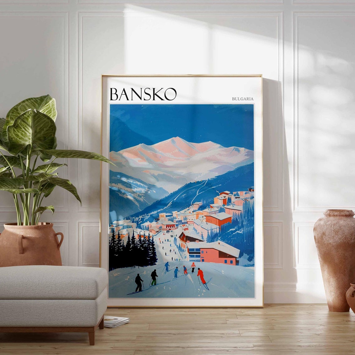 Bansko Bulgaria Retro Ski Resort Snowy Mountain Village Poster