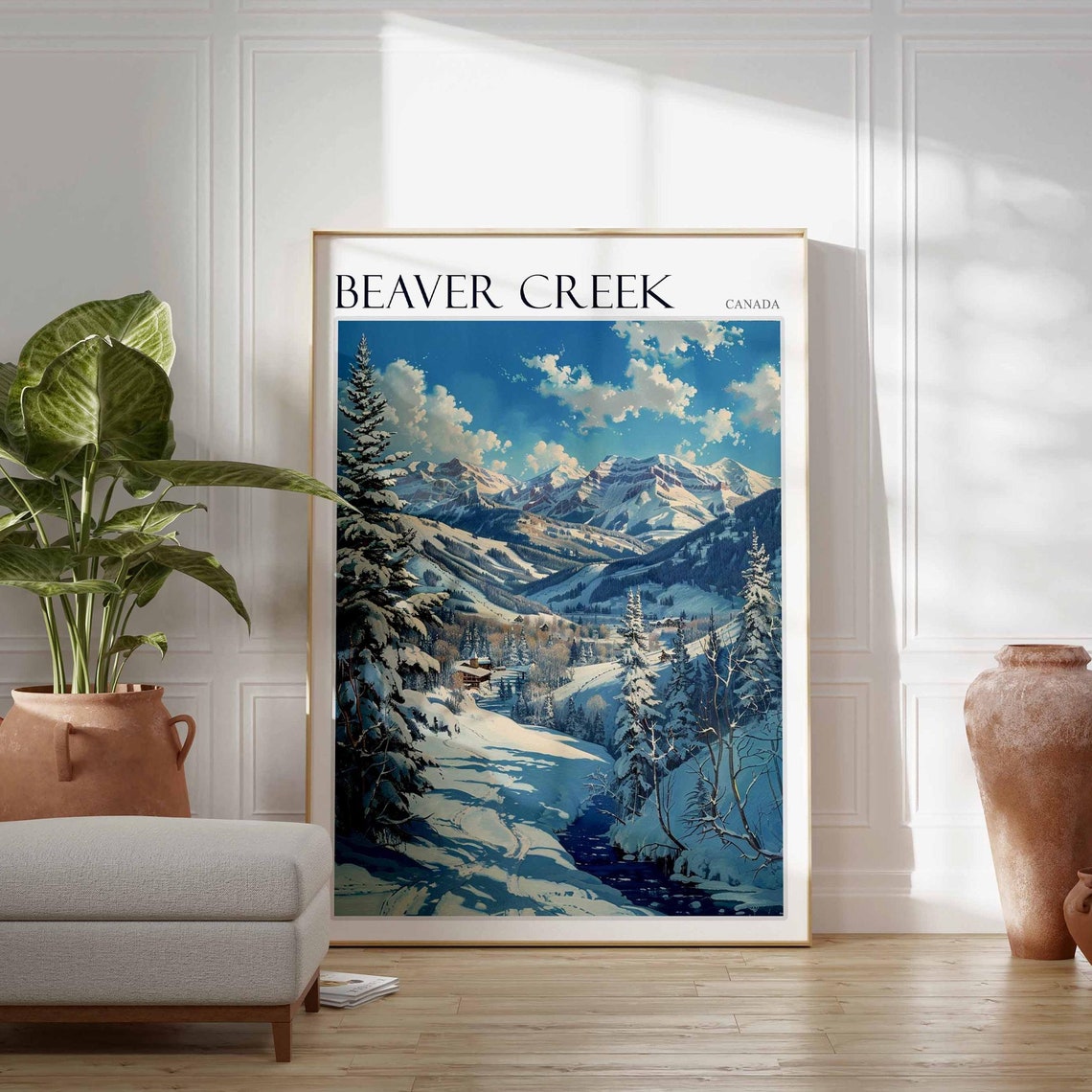 Beaver Creek Canada Snowy Pine Trail Mountain Peaks Landscape Poster