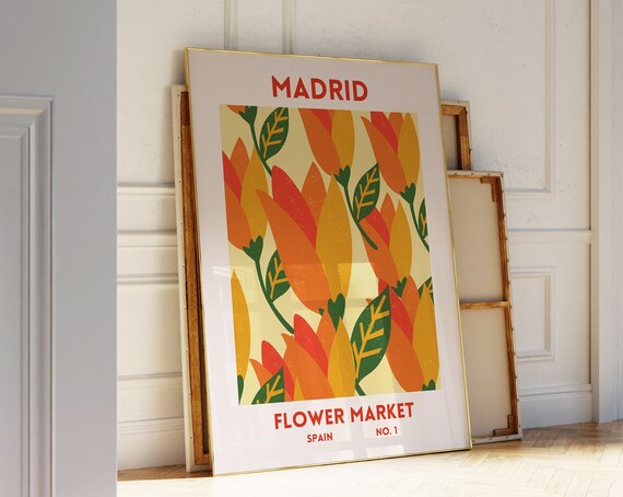 Madrid Spain Flower Market Number One Orange Blooms Botanical Poster