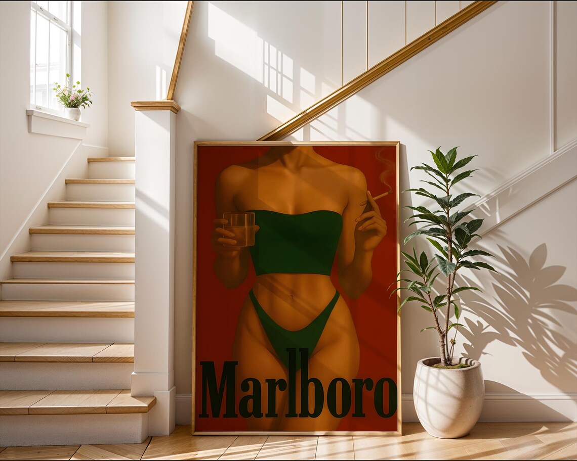 Marlboro Style Vintage Pinup Woman Retro Bar Room Decor Wall Art