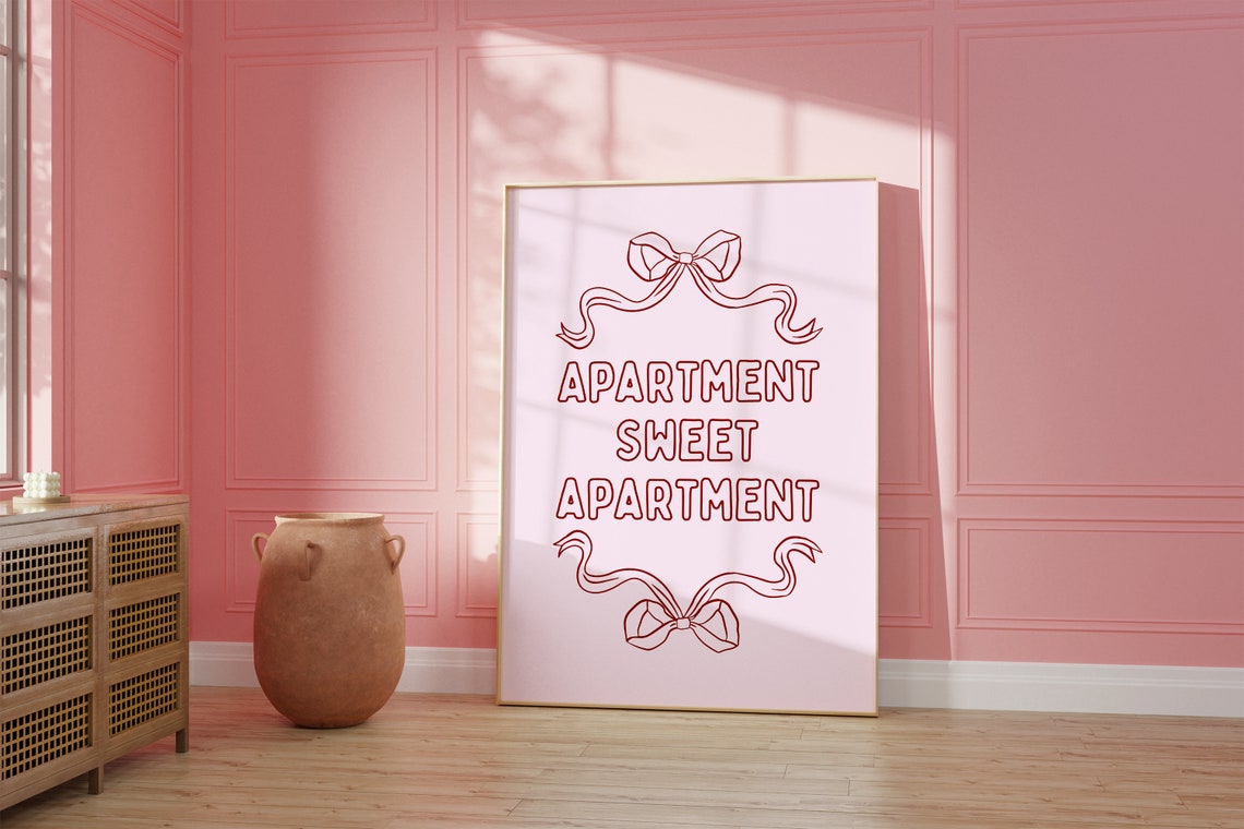 Apartment Sweet Apartment Pink Bow Typography Girly Quote Wall Poster - Image 2