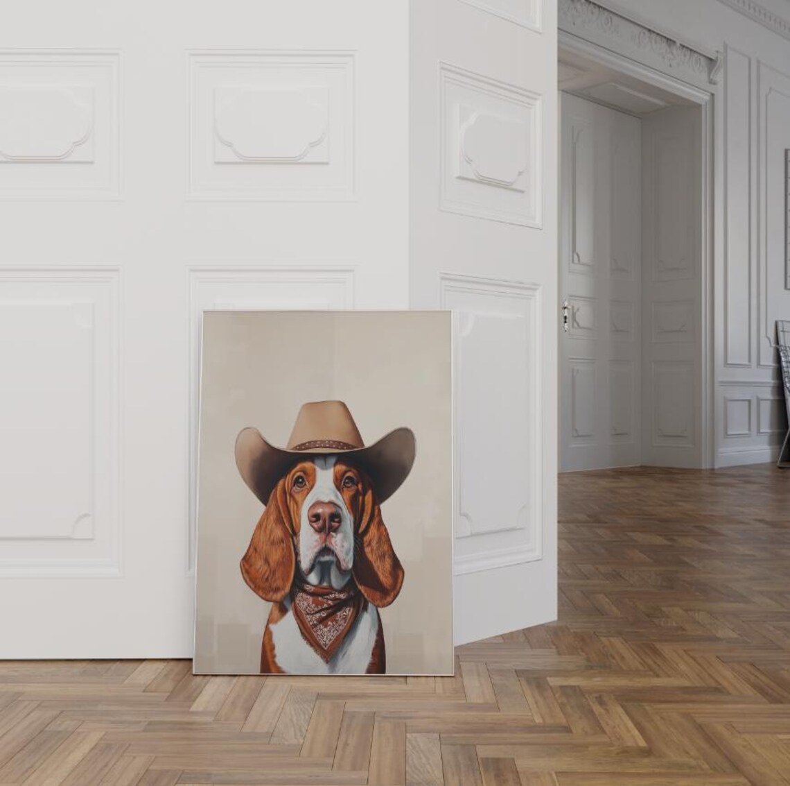 Basset Hound in Cowboy Hat Bandana Western Dog Portrait Art Print