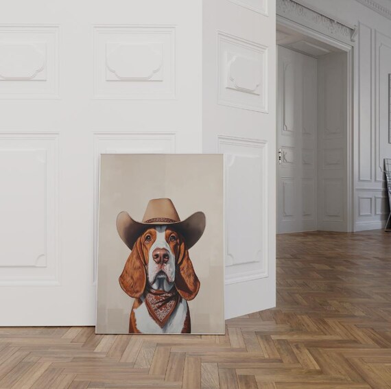 Basset Hound in Cowboy Hat Bandana Western Dog Portrait Art Print