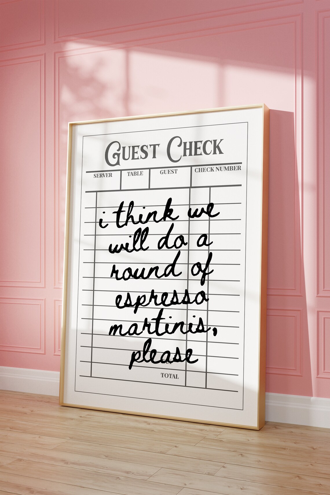 Guest Check Espresso Martini Quote Poster, Preppy Decor