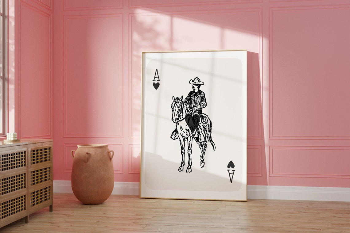 Cowboy Playing Card Vintage Cowboy Rodeo Cowboy Western Print Cowgirl Western Aesthetic Western Decor Preppy Pink Art - Image 2