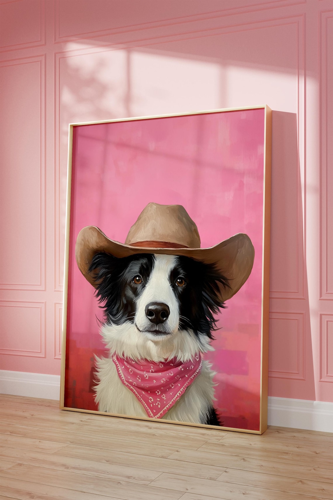 Border Collie Cowgirl Hat Pink Western Art Print