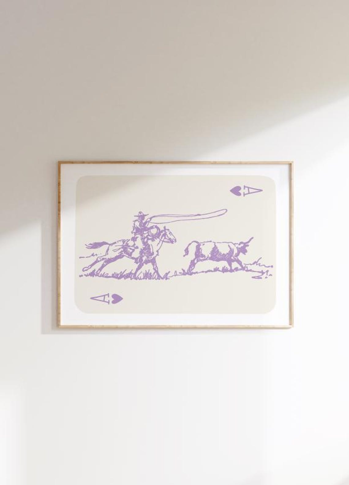 Purple Cowboy Roping Longhorn Ace Playing Card Western Art Poster - Image 2