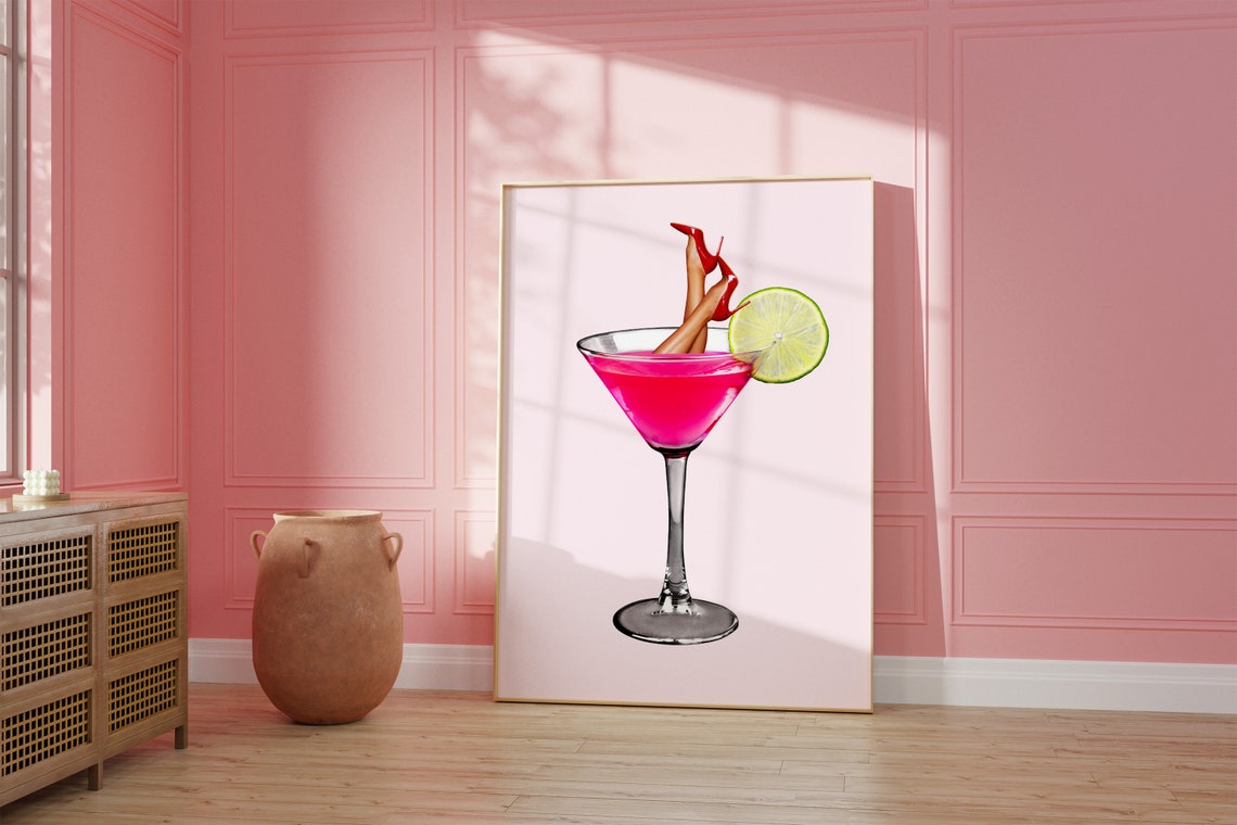 Pink Cosmo High Heels Lime Garnish Fun Retro Bar Cart Poster - Image 2