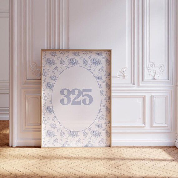 Custom Chinoiserie Dorm Number 325 Blue Floral Oval Frame Poster