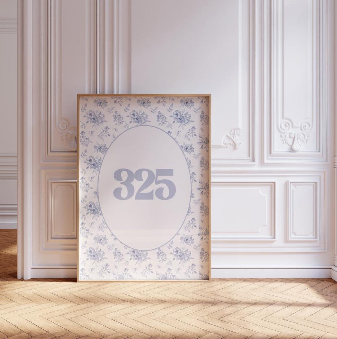 Custom Chinoiserie Dorm Number 325 Blue Floral Oval Frame Poster