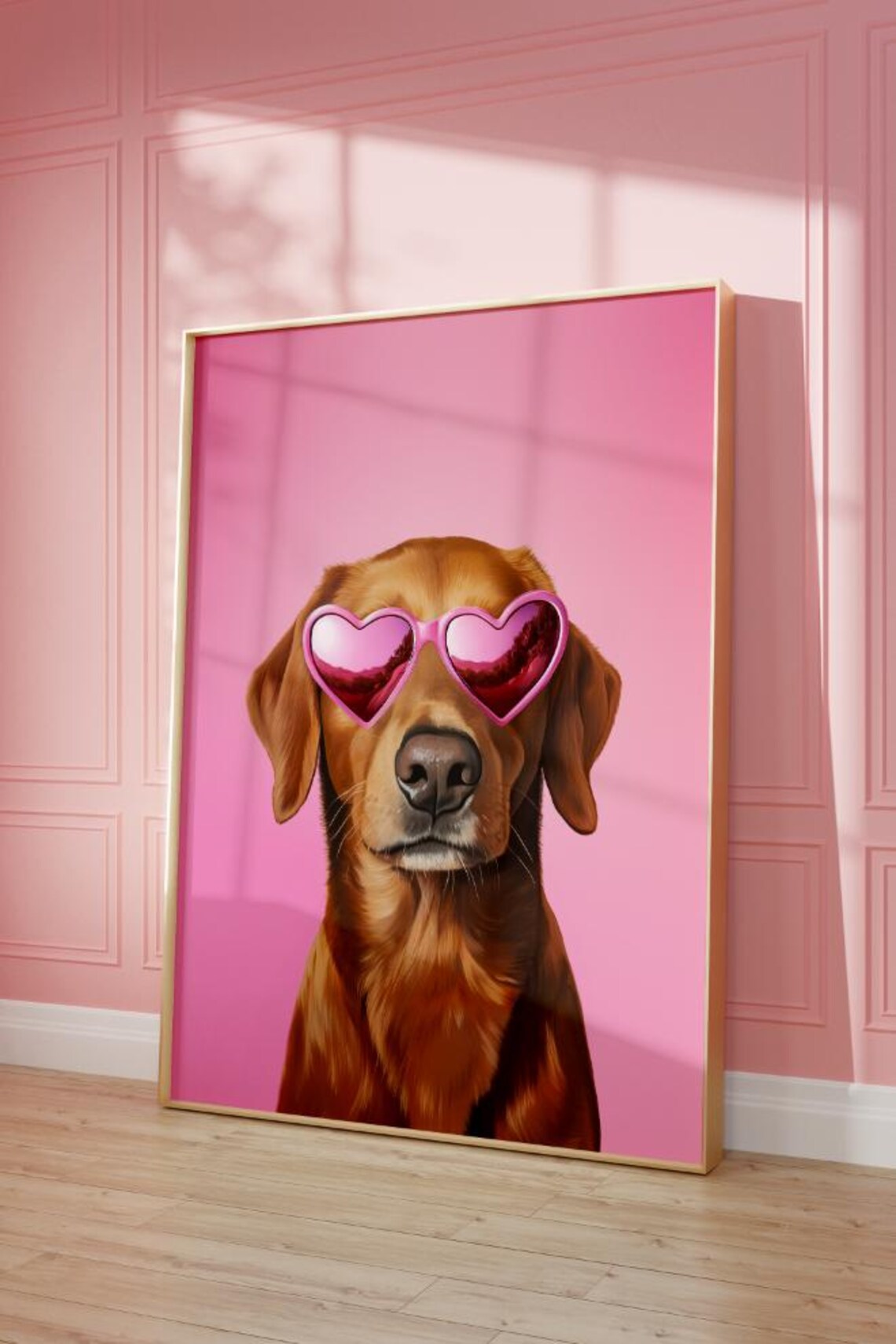 Golden Retriever Dog Pink Heart Sunglasses Funky Pink Pop Art Poster