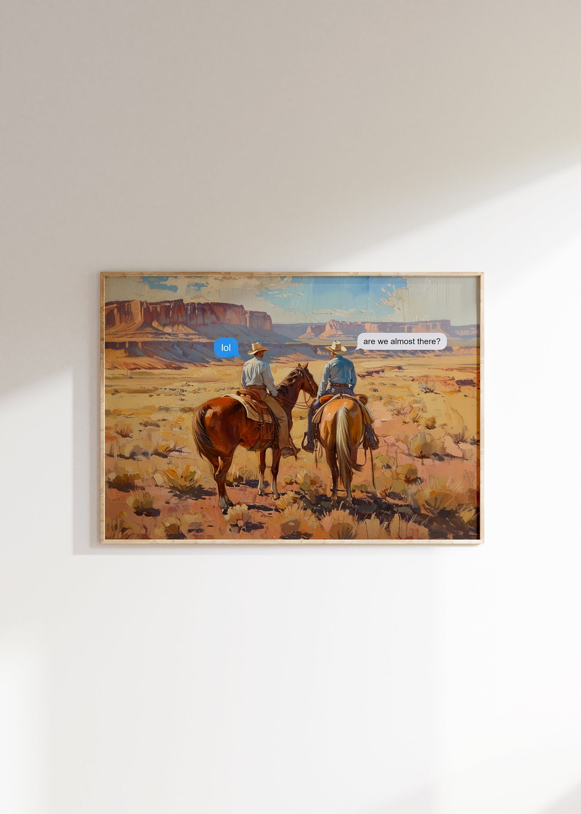 Funny Cowboys Texting Lol Meme Western Desert Painting Wall Poster - Image 2