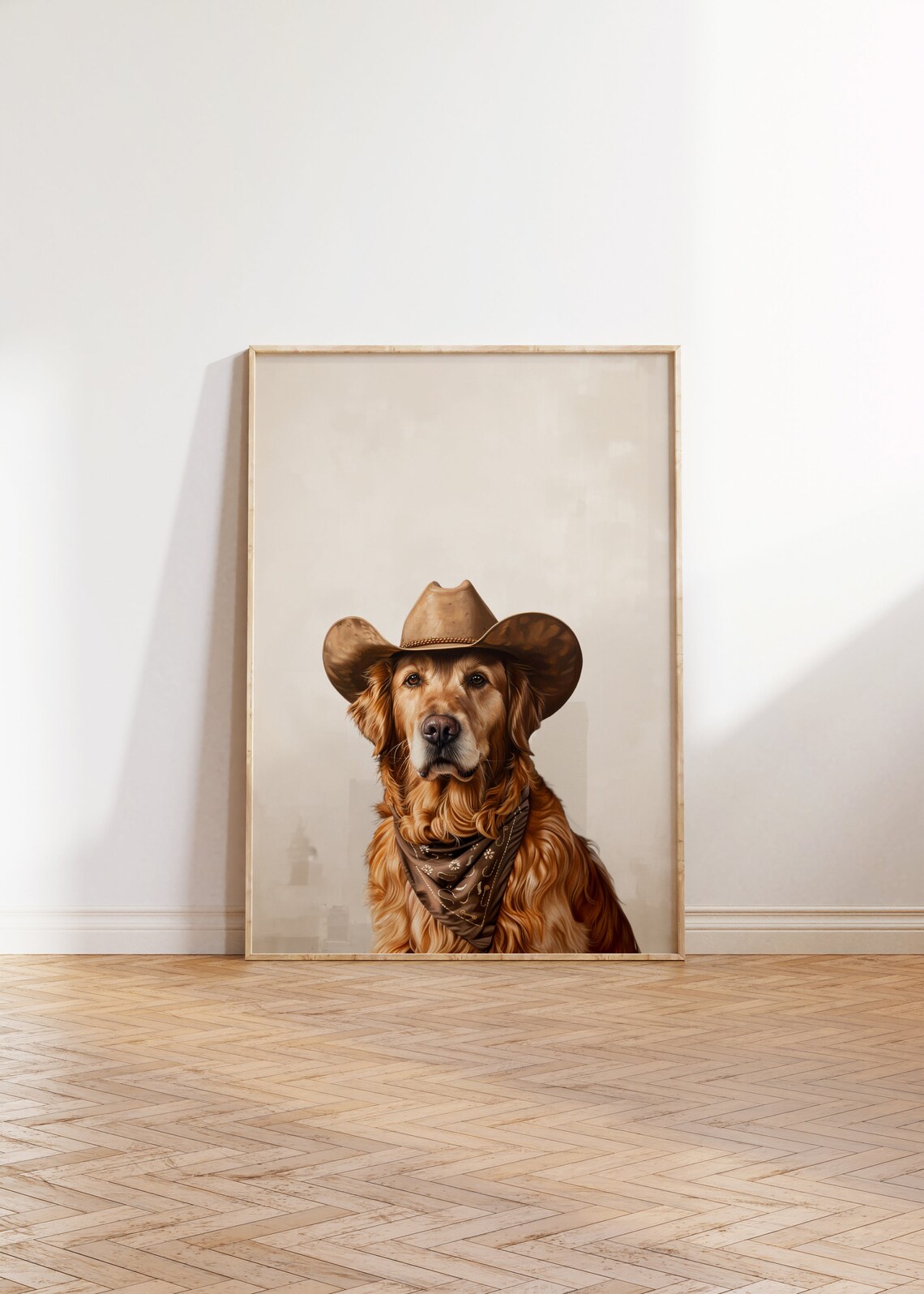 Golden Retriever Cowgirl Hat, Vintage Western Art Print