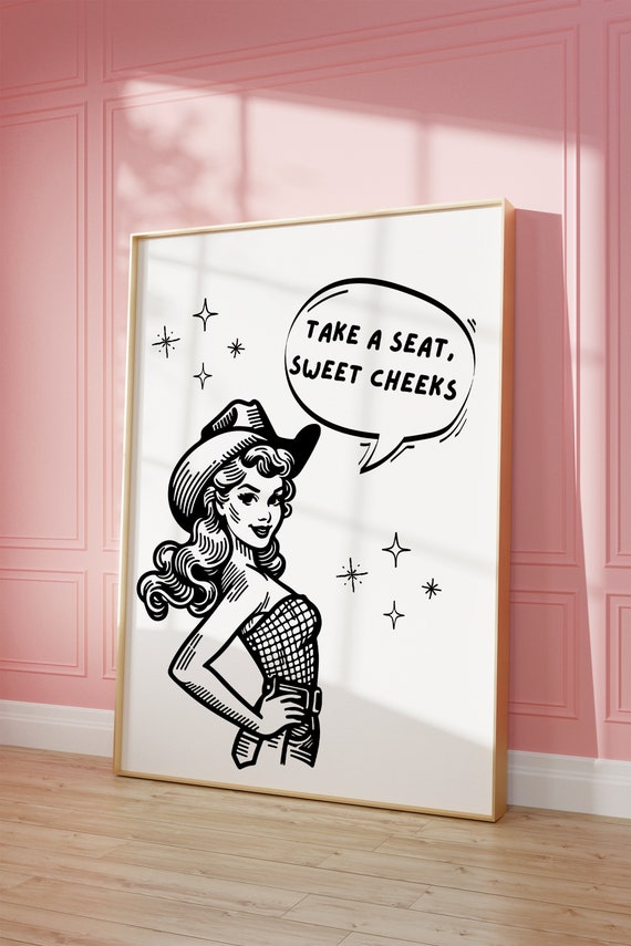 Take A Seat Sweet Cheeks Western Funny Bathroom Decor Cute Western Bathroom Art Cute College Apartment Decor Cowgirl Art