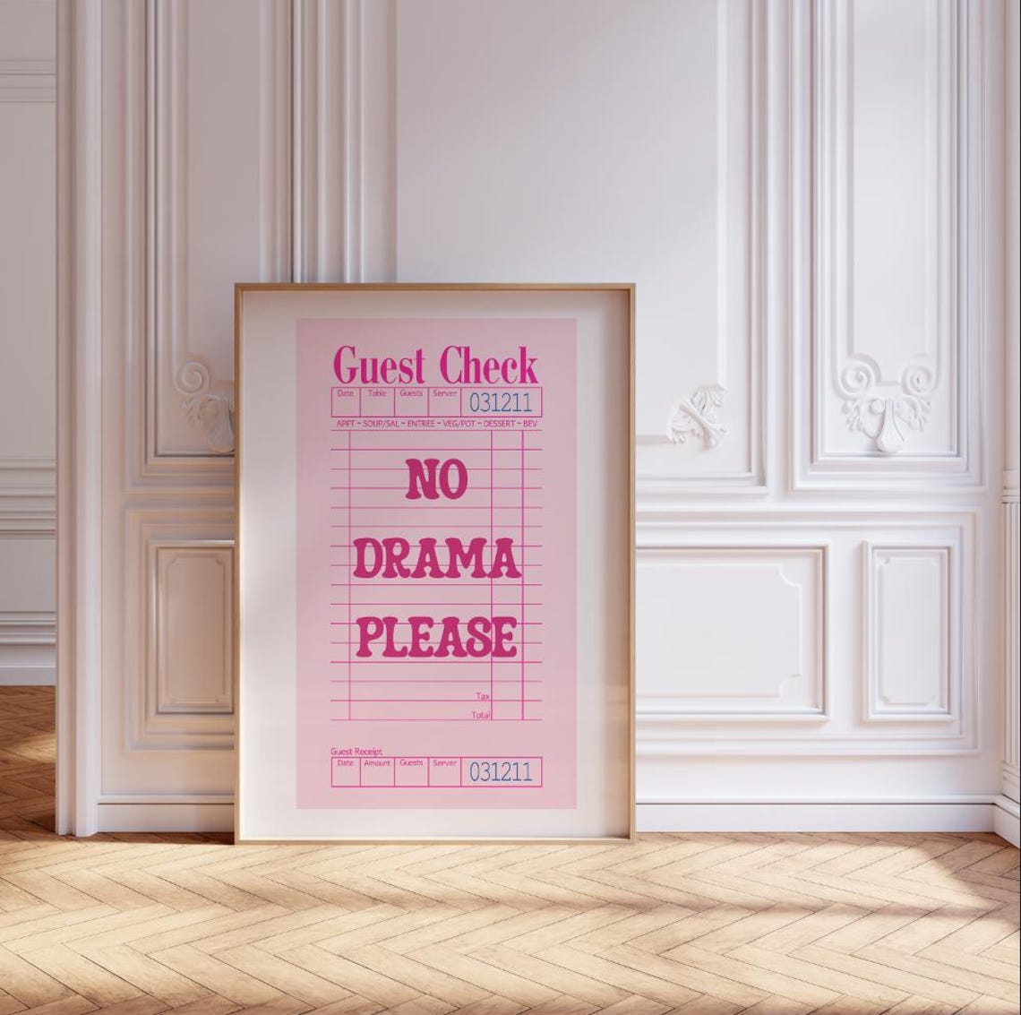 No Drama Please Pink Guest Check Receipt Trendy Quote Poster