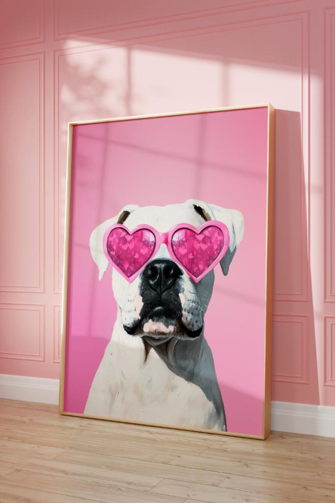 Pink Boxer Dog Print, Preppy Kids Room Art Print