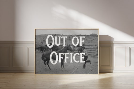 Vintage Cowboy Wall Art Retro Out Of Office Wall Art Western Wall Art Vintage Bar Cart Dorm Retro Decor Wall Art