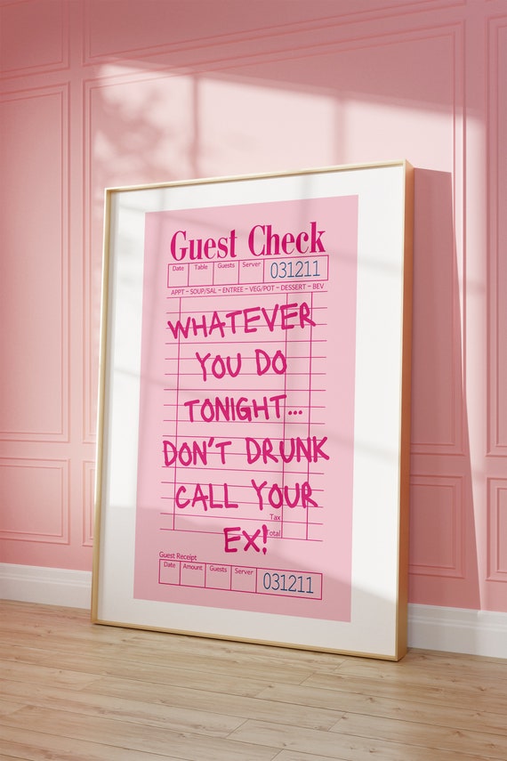 Trendy Pink Guest Check Funny Bathroom Print Funny Quote For College Dorm Pink Aesthetic Poster Preppy Poster For Apartment Bar Cart Decor