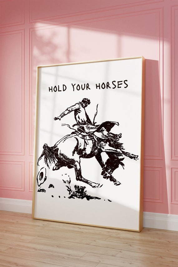 Vintage Cowboy Wall Art Western Wall Art Old West Poster Western Wall Art Bar Cart Dorm Retro Decor Wall Art Hold Your Horses